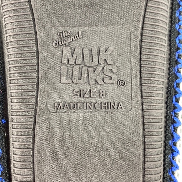 Size 8 Blue Plaid MUK LUKS Faux Shearling Scuff Slippers - Picture 7 of 8